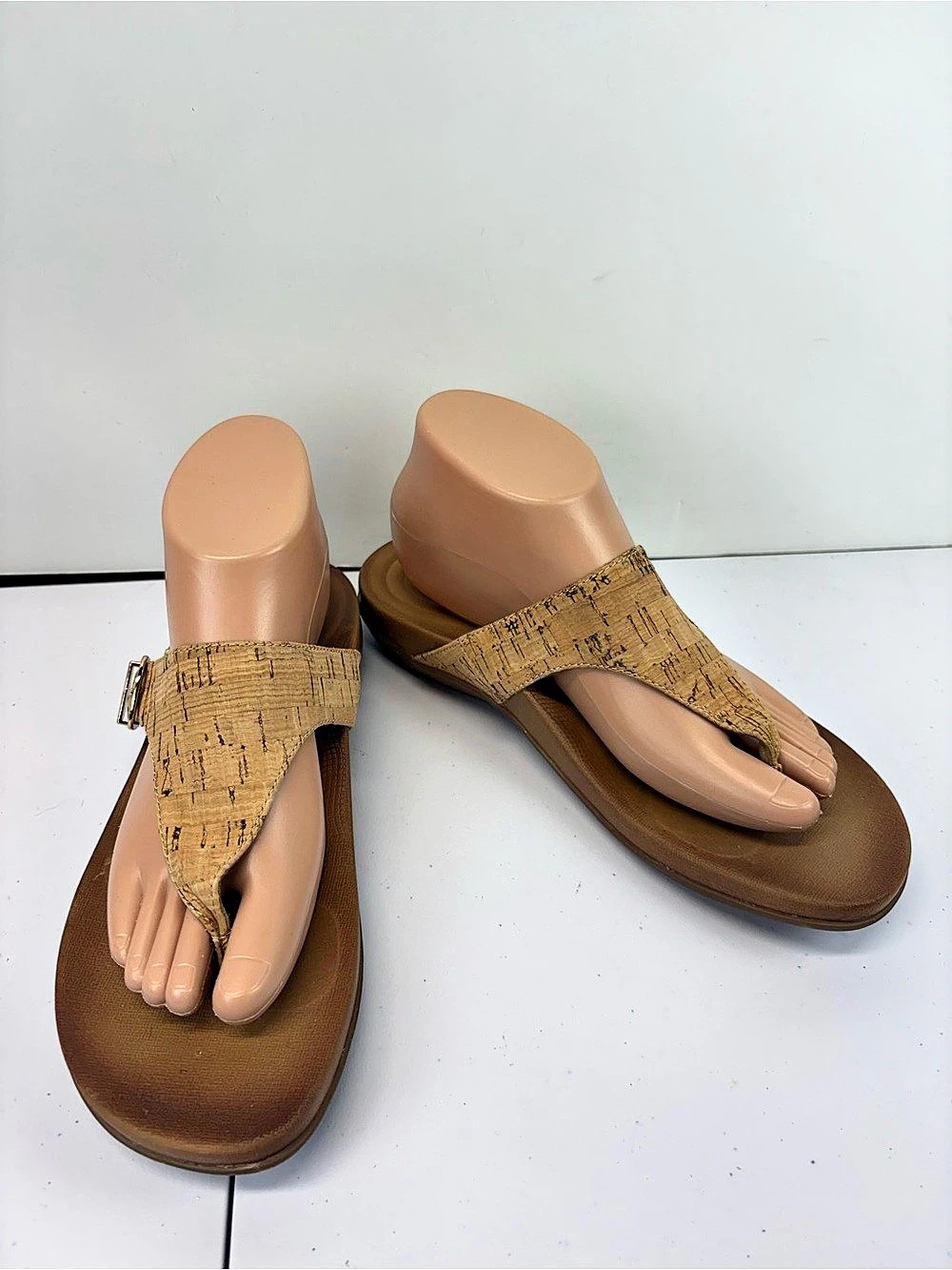 Aetrex Womens 8.5 Rita Cork Thong Sandals Comfort Orthotic Slip On Brown